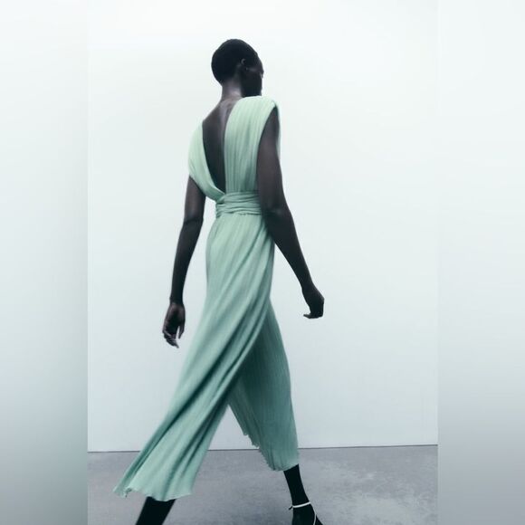 ZARA KNOTTED WAIST PLEATED JUMPSUIT - Picture 6 of 9